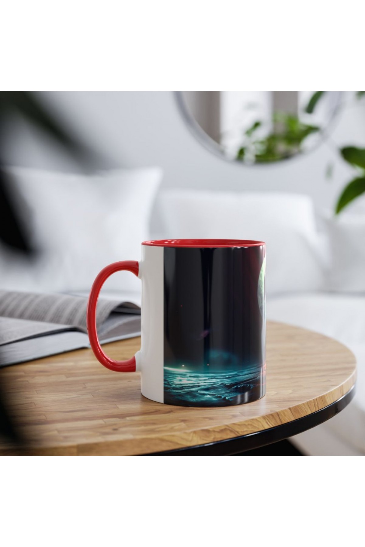 Ay yıldız önünde uluyan bozkurt figürlü renkli özel tasarım kupa