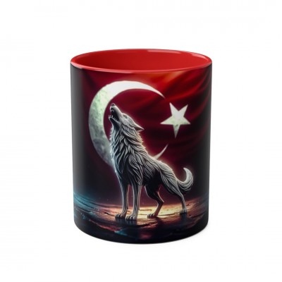 Aybörü'nün Nidası - Ay Hilale Uluyan Gökbörü | Taş Dokulu Türk Bayraklı Kırmızı Kupa