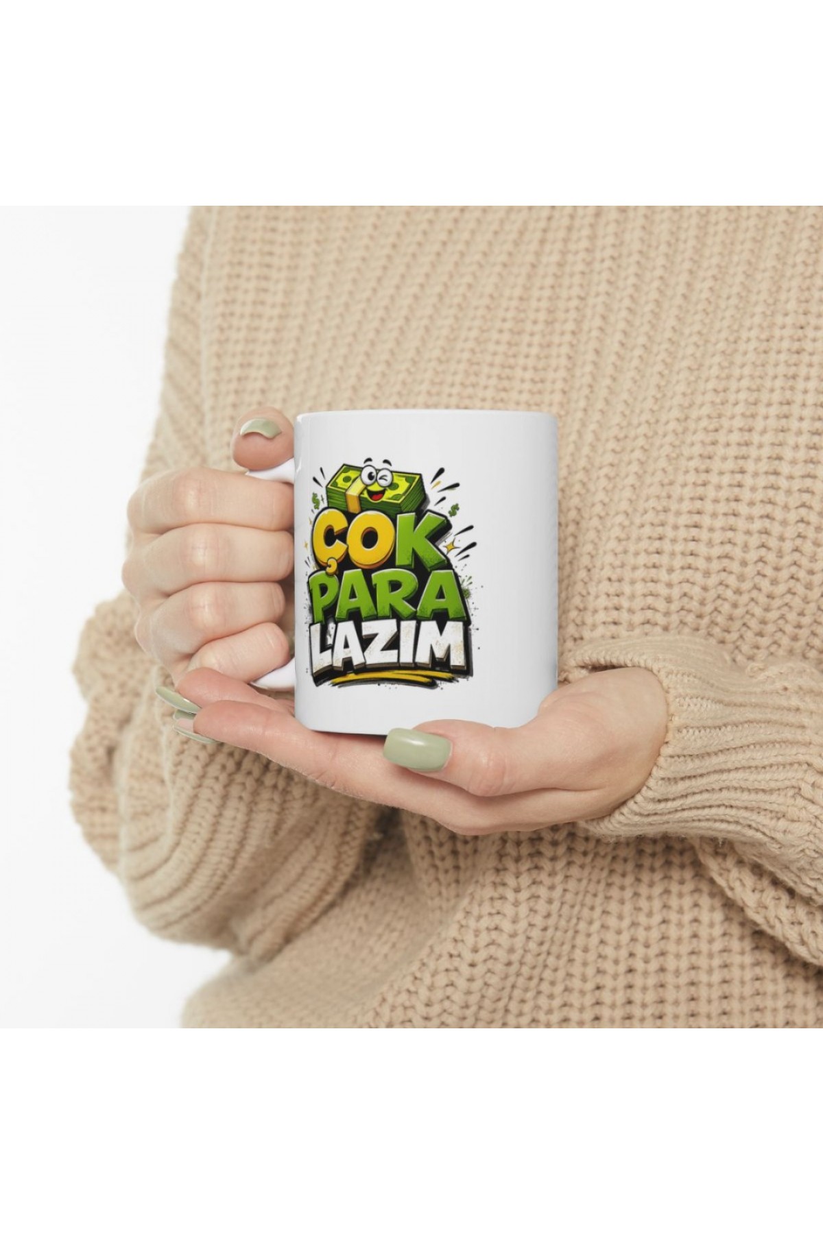 Çok Para Lazım yazılı renkli komik kupa tasarımı