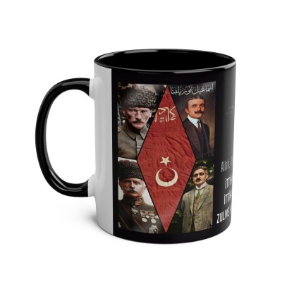 İttihatçılar Ölür İttihatçılık Ölmez Yazılı Ay Yıldız Merkezli Tarih Temalı Siyah Kulplu Kupa