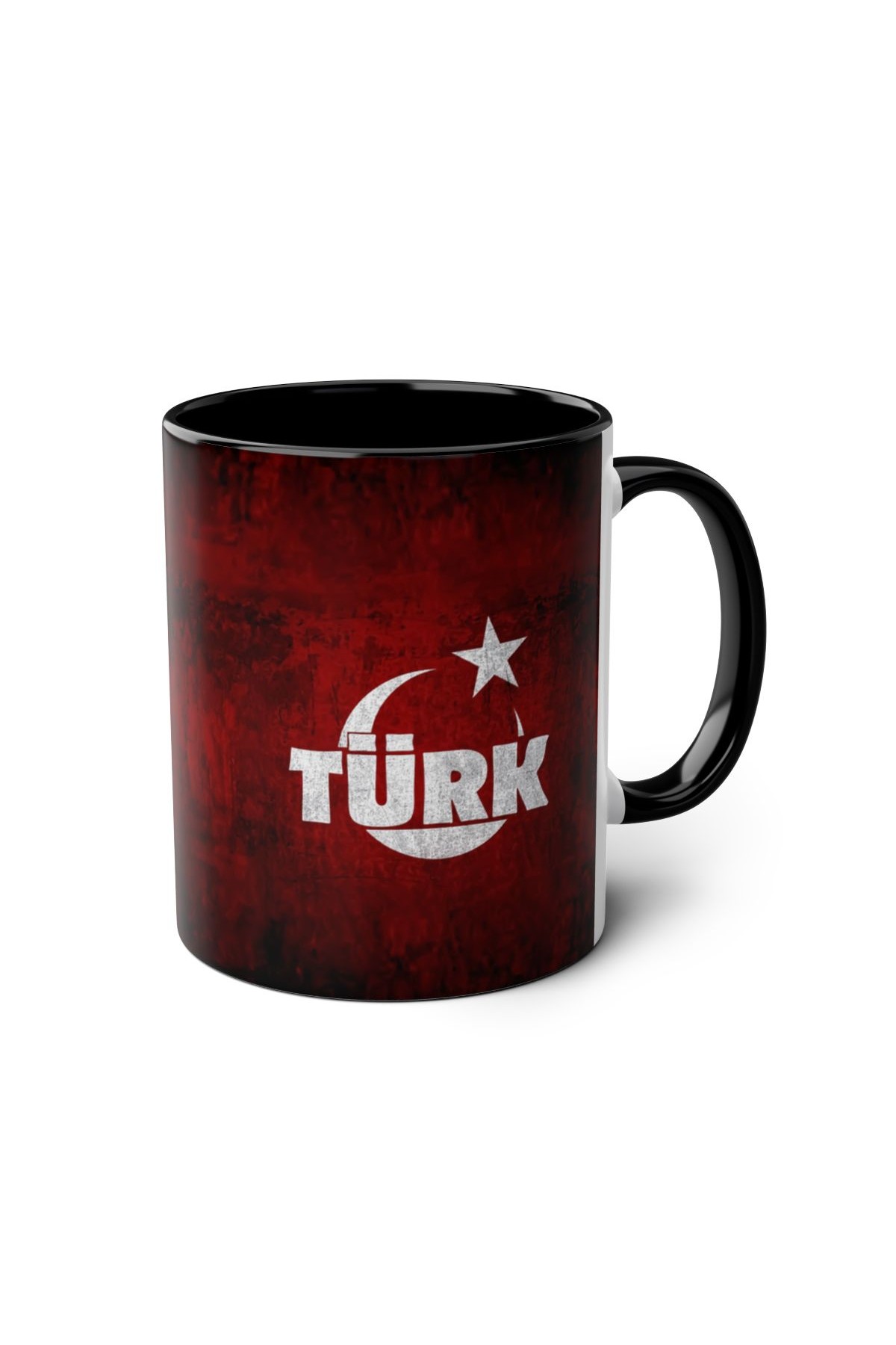 Ay Yıldızlı TÜRK Yazılı Kırmızı Zeminli Siyah Kulplu Özel Tasarım Kupa özel tasarım seramik kupa