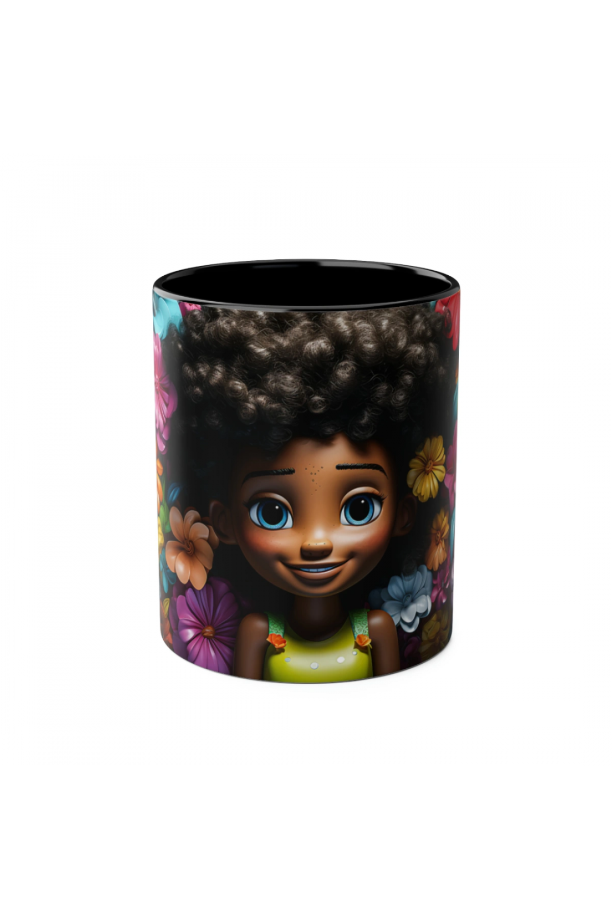 3D Afro Little Girl kupa tasarımı – Afro saçlı kız figürlü özel baskı kupa