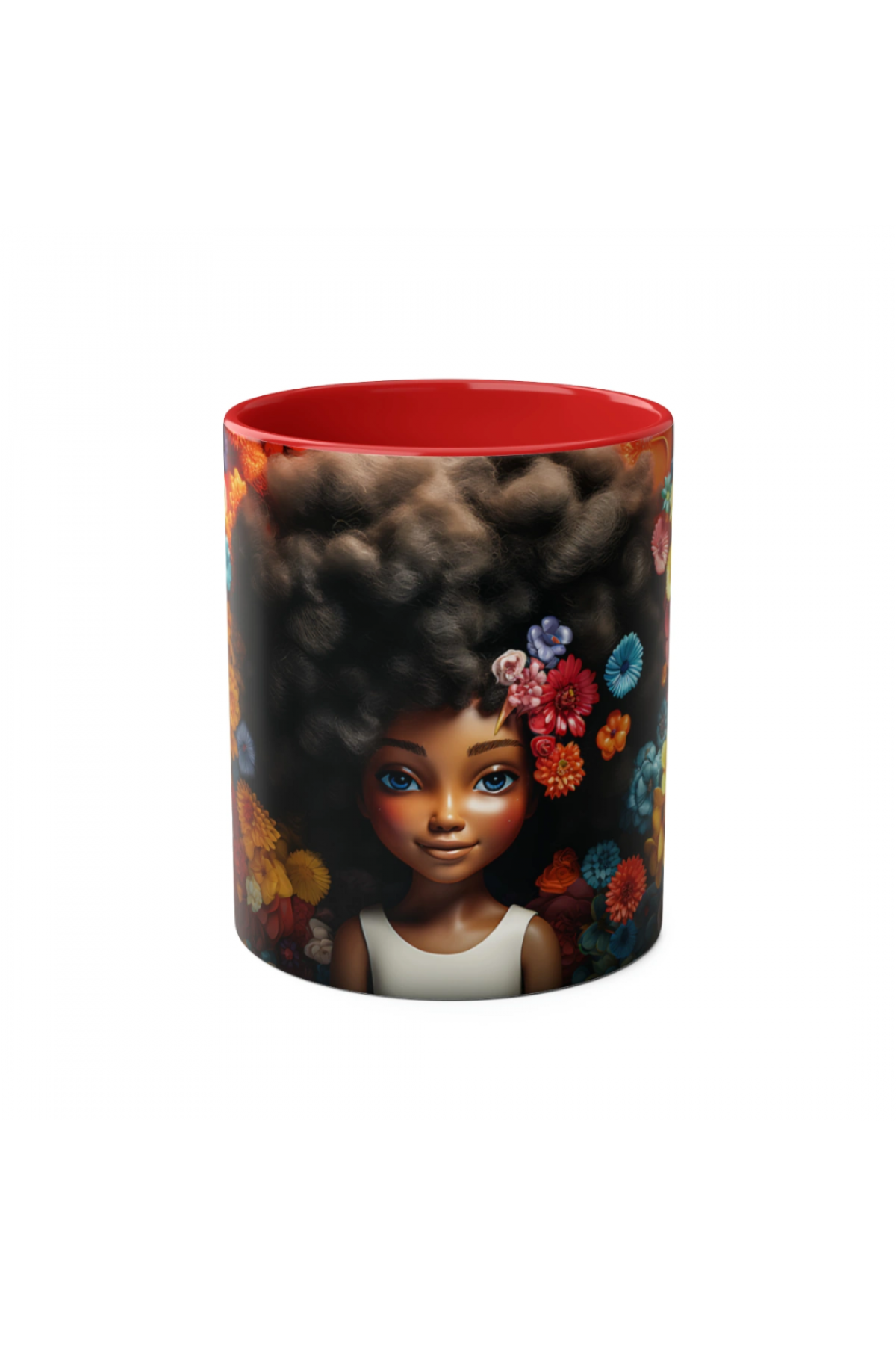 3D Afro Little Girl kupa tasarımı – Afro saçlı kız figürlü özel baskı kupa