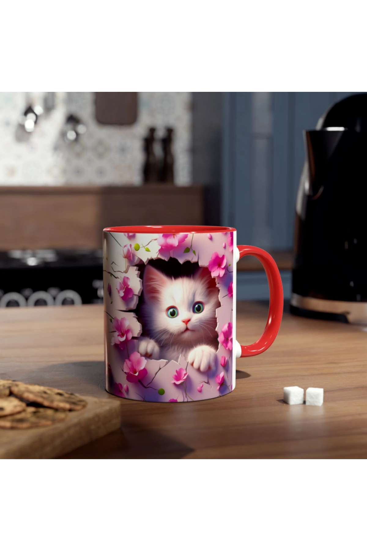 3D Sevimli Kedi Tasarımlı Porselen Kupa