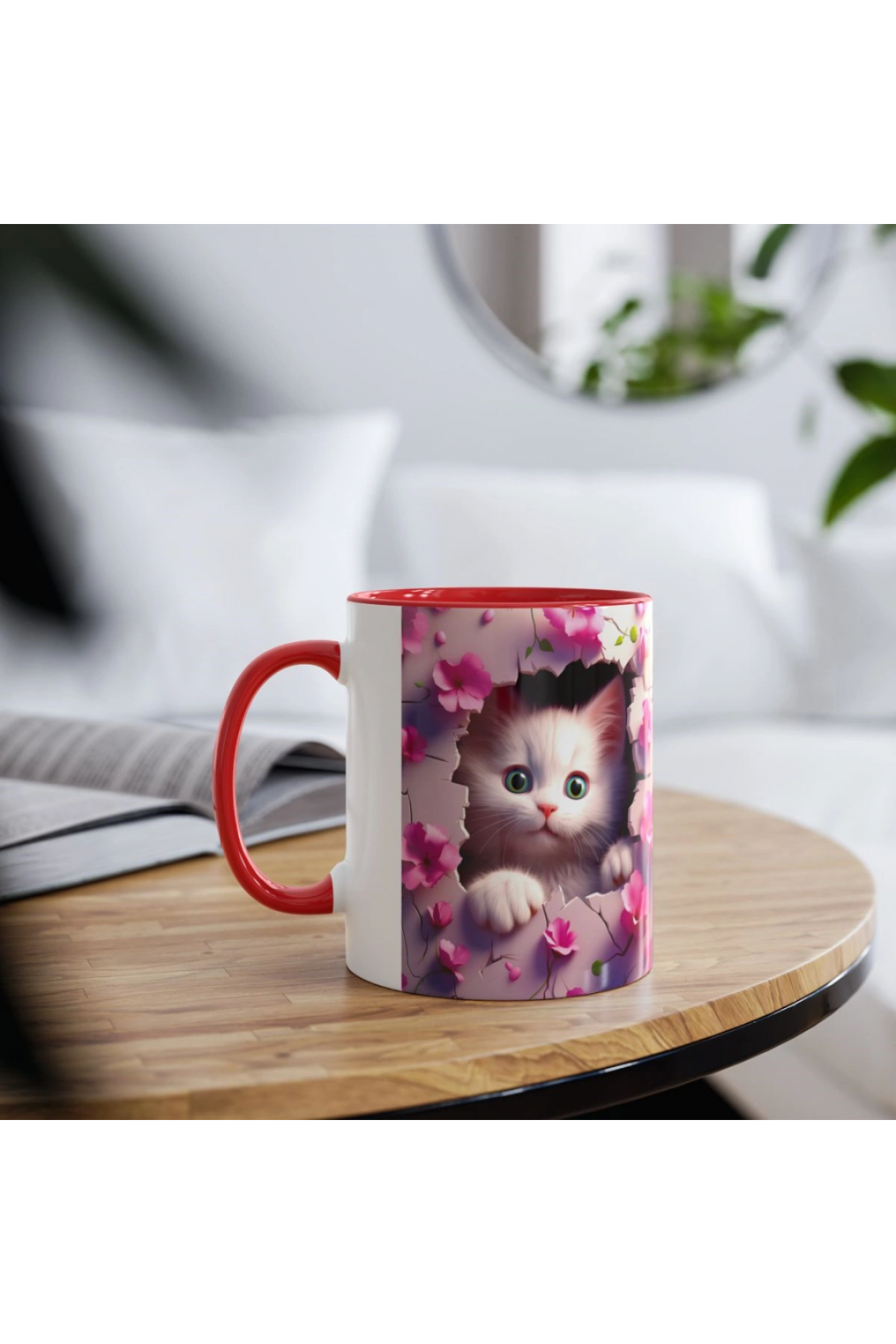 3D Sevimli Kedi Tasarımlı Porselen Kupa