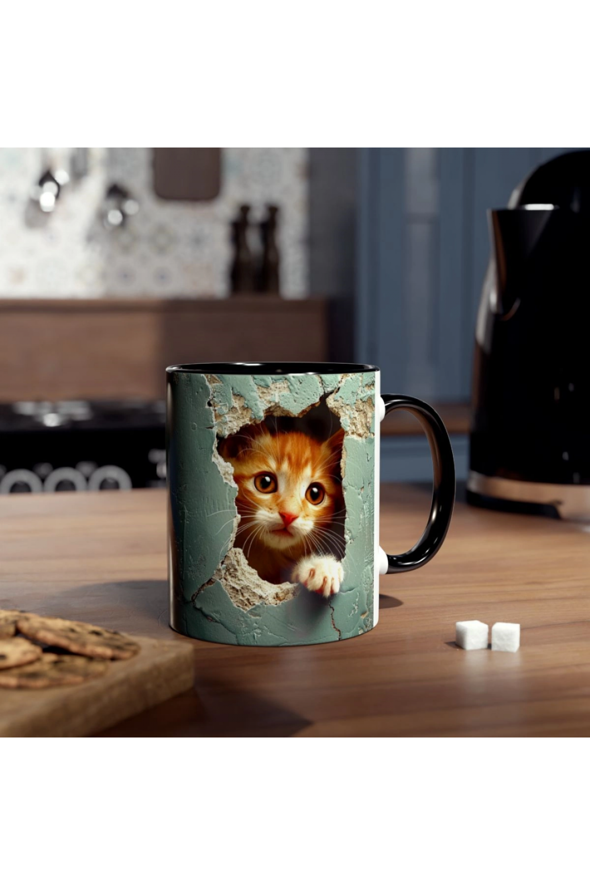 3D Sevimli Kedi Tasarımlı Porselen Kupa