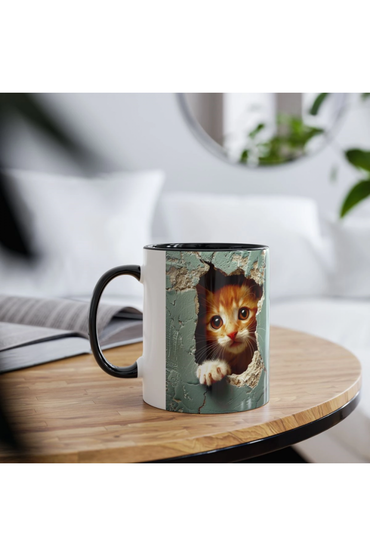 3D Sevimli Kedi Tasarımlı Porselen Kupa