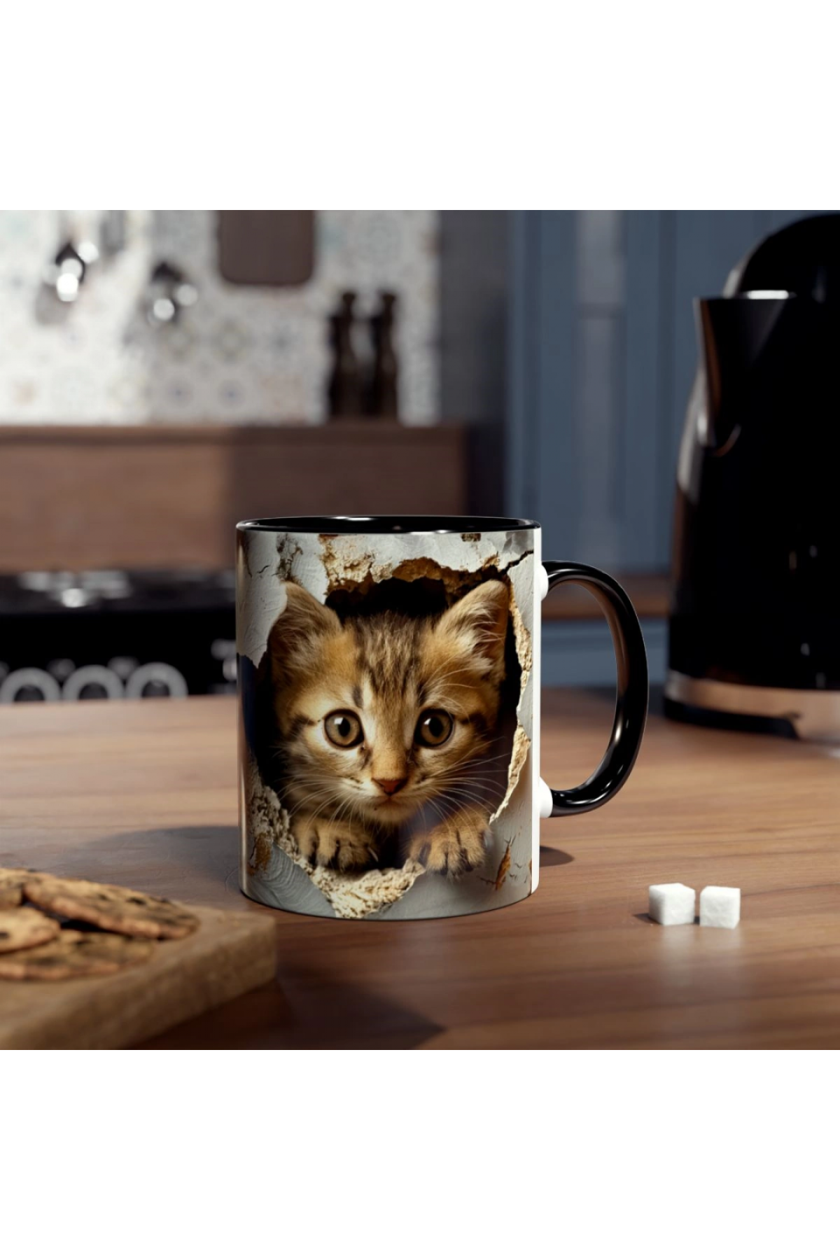 3D Sevimli Kedi Tasarımlı Porselen Kupa