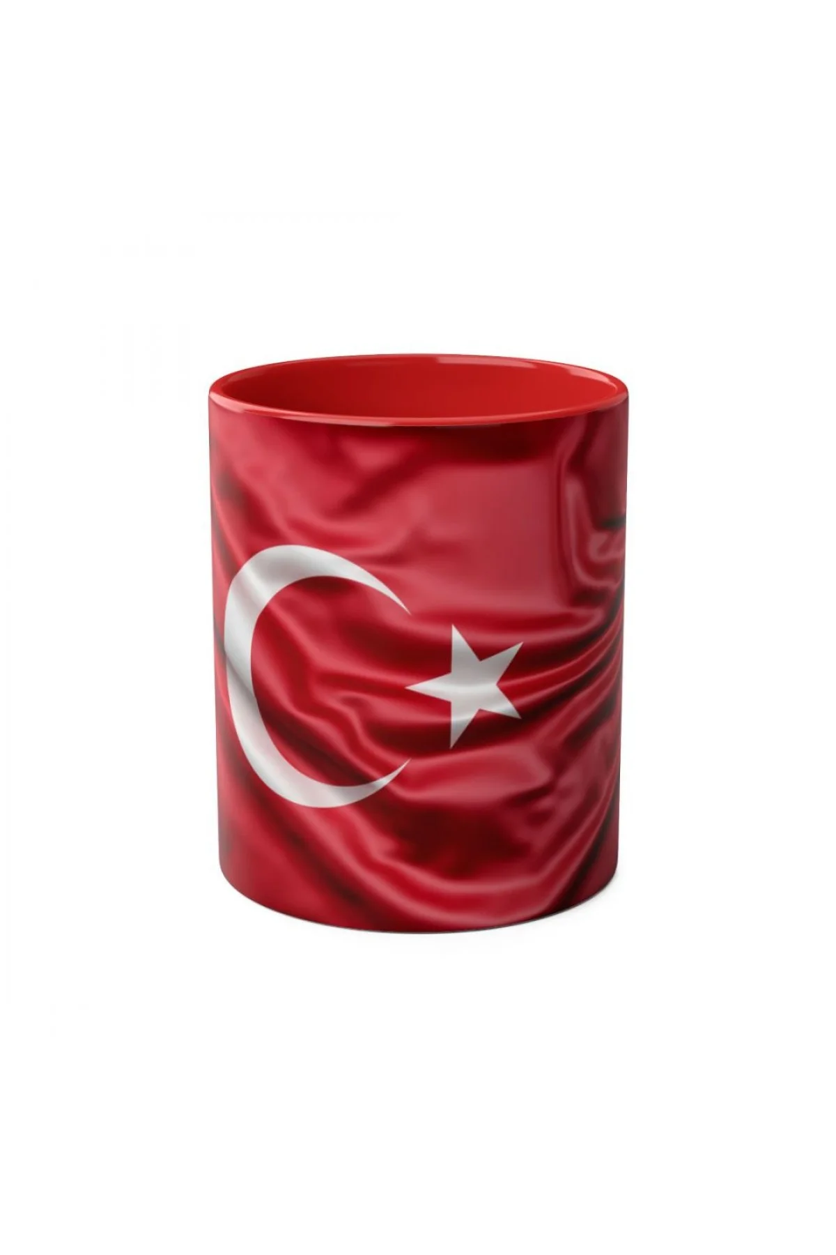 Dalgalı Türk bayrağı desenli kırmızı renkli özel tasarım kupa