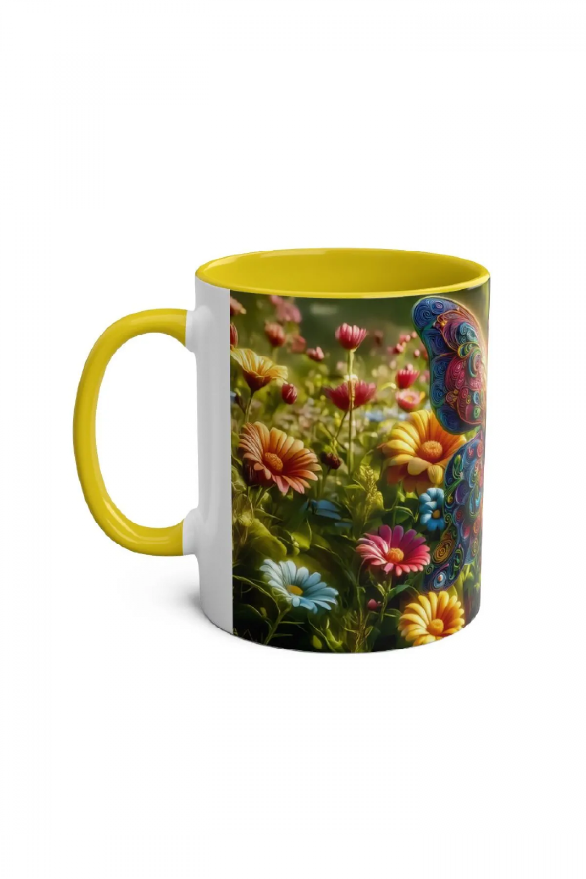 Kelebek Desenli Renkli Baskılı Özel Tasarım Kupa