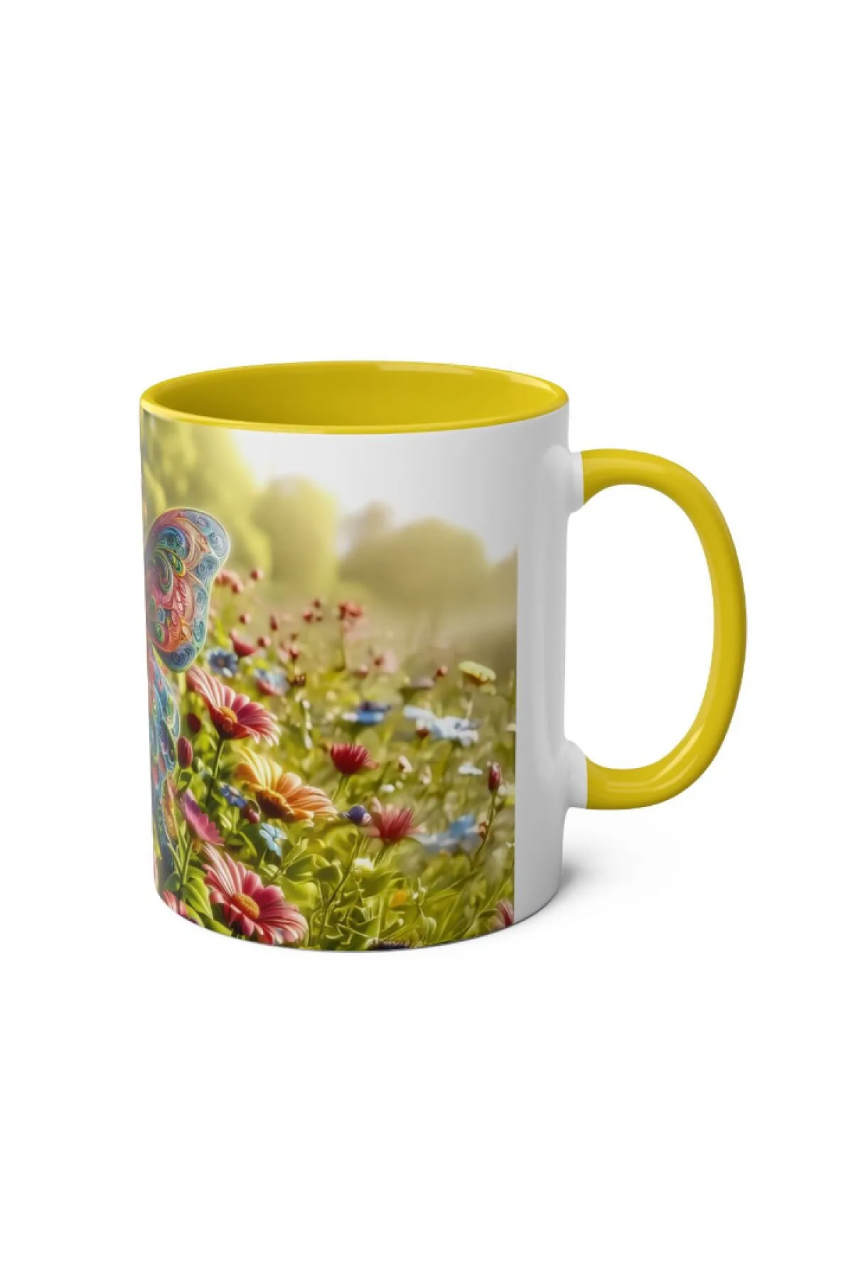 Kelebek Desenli Renkli Baskılı Özel Tasarım Kupa