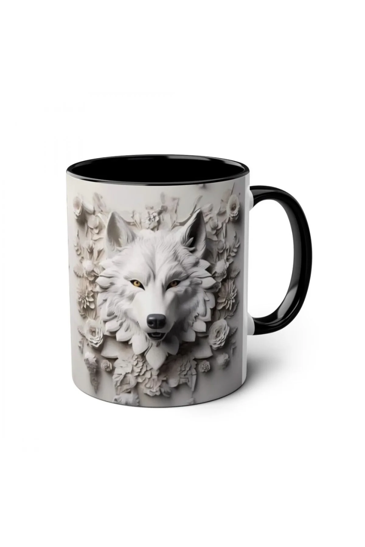 beyaz kurt kabartma efektli ozel tasarim kupa