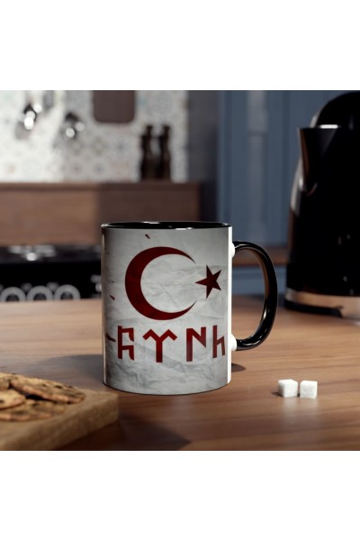 Göktürkçe “Türk” Yazılı Ay Yıldızlı Özel Tasarım Kupa