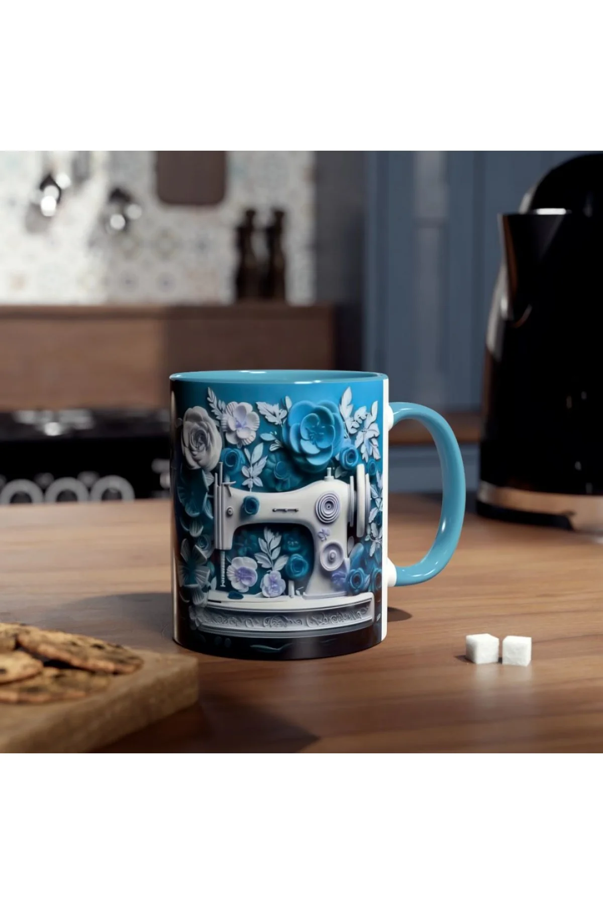 nostaljik dikis makinesi figurllu cicekli ozel tasarim kupa